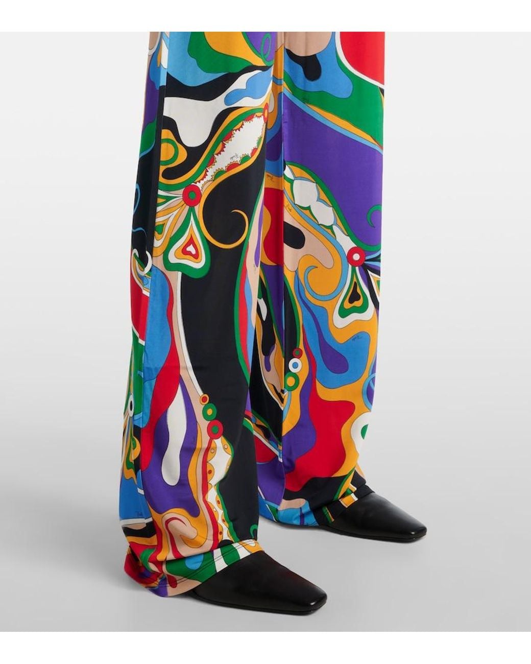 Emilio Pucci Blue Printed Jersey Satin Straight Pants