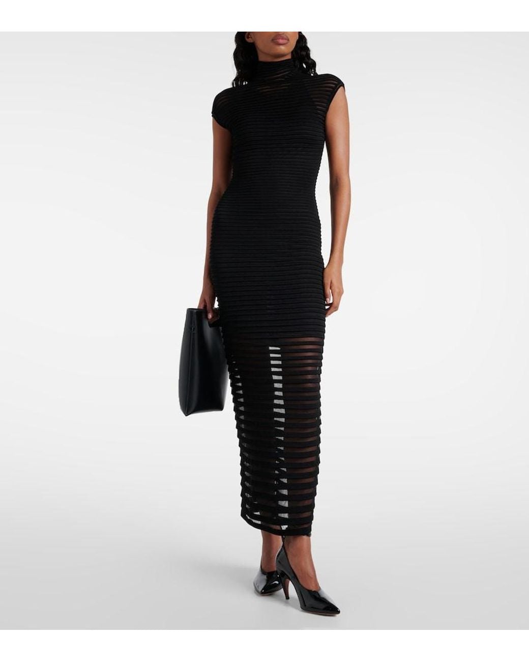 Alaïa Black Striped Crepe-Paneled Gown