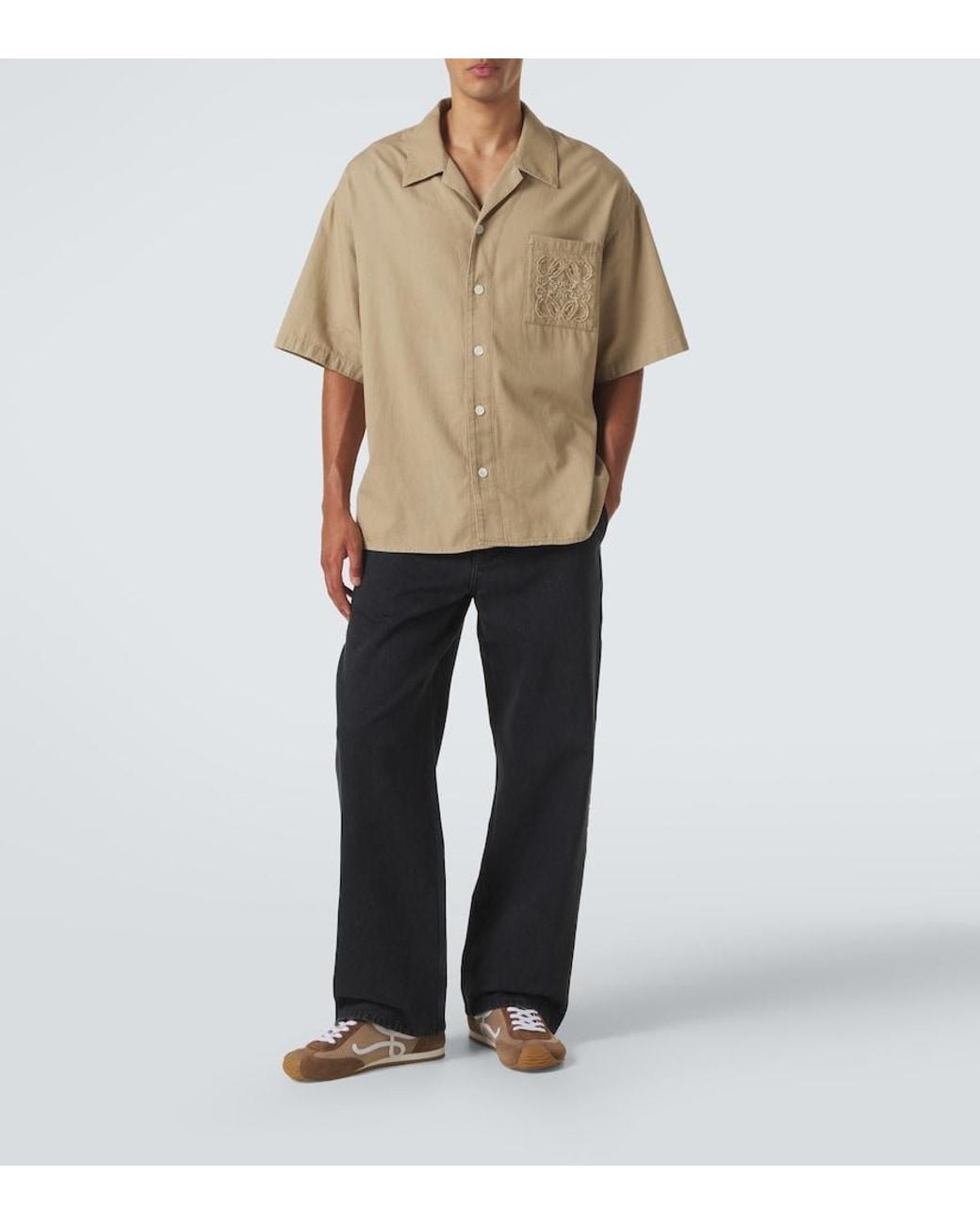 Loewe Blue Leather-Trimmed Wide-Leg Jeans for men