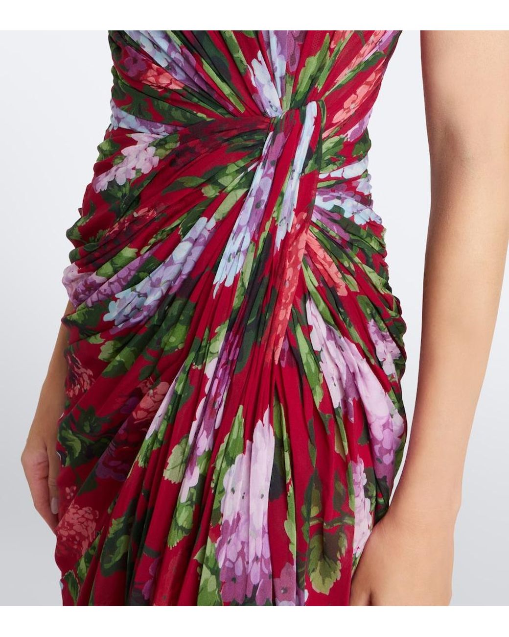 Carolina Herrera Red Floral Silk Chiffon Bustier Dress