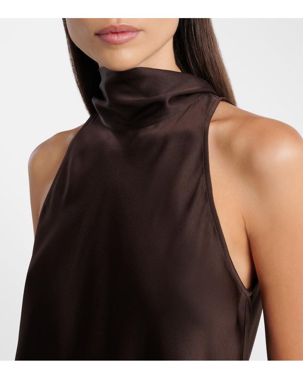 Brunello Cucinelli Black Asymmetric Silk Satin Top