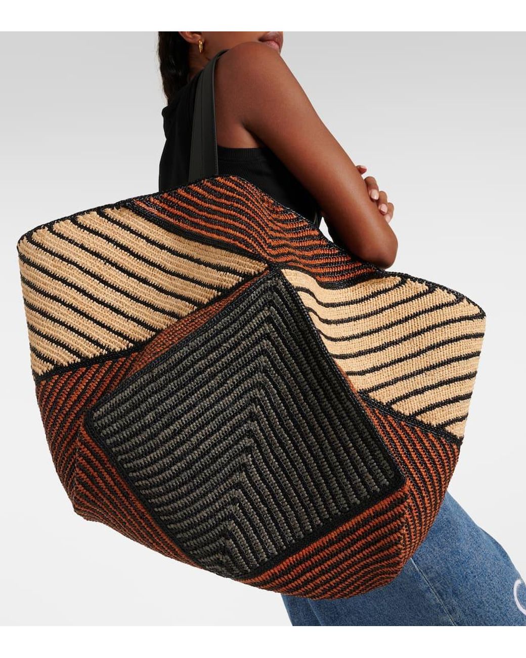 かごバッグ LOEWE B507X23X10 FOLD SHOPPER IN RAFFIA Loewe Puzzle Fold Xxl Raffia Tote Bag in Black | Lyst