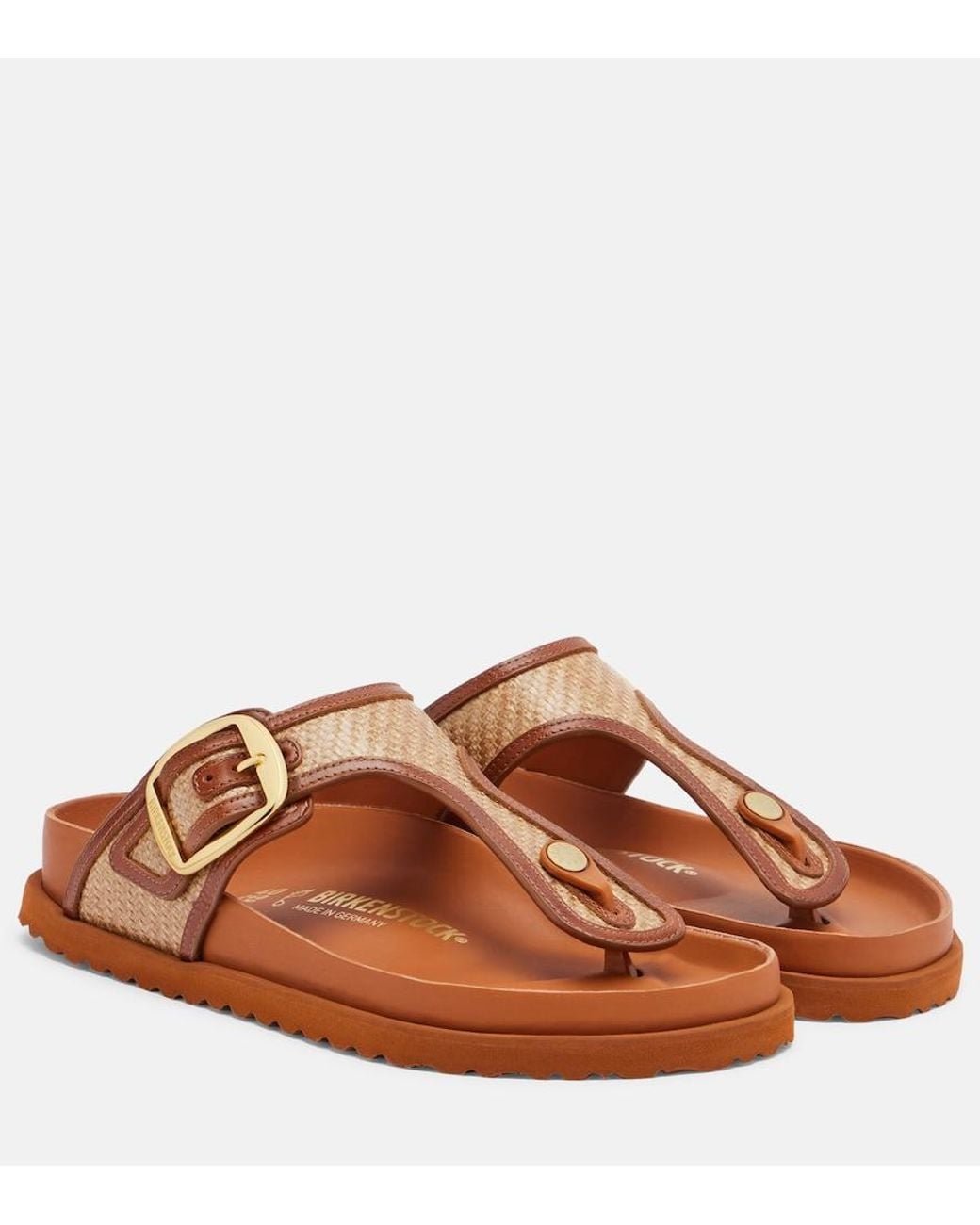 Birkenstock Brown Gizeh Leather-Trimmed Woven Thong Sandals