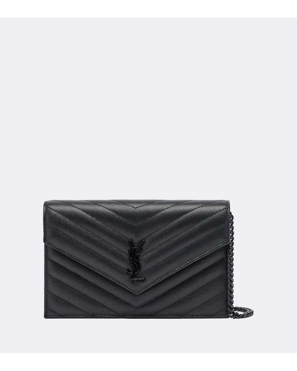 Saint Laurent Black Cassandre Envelope Leather Wallet On Chain