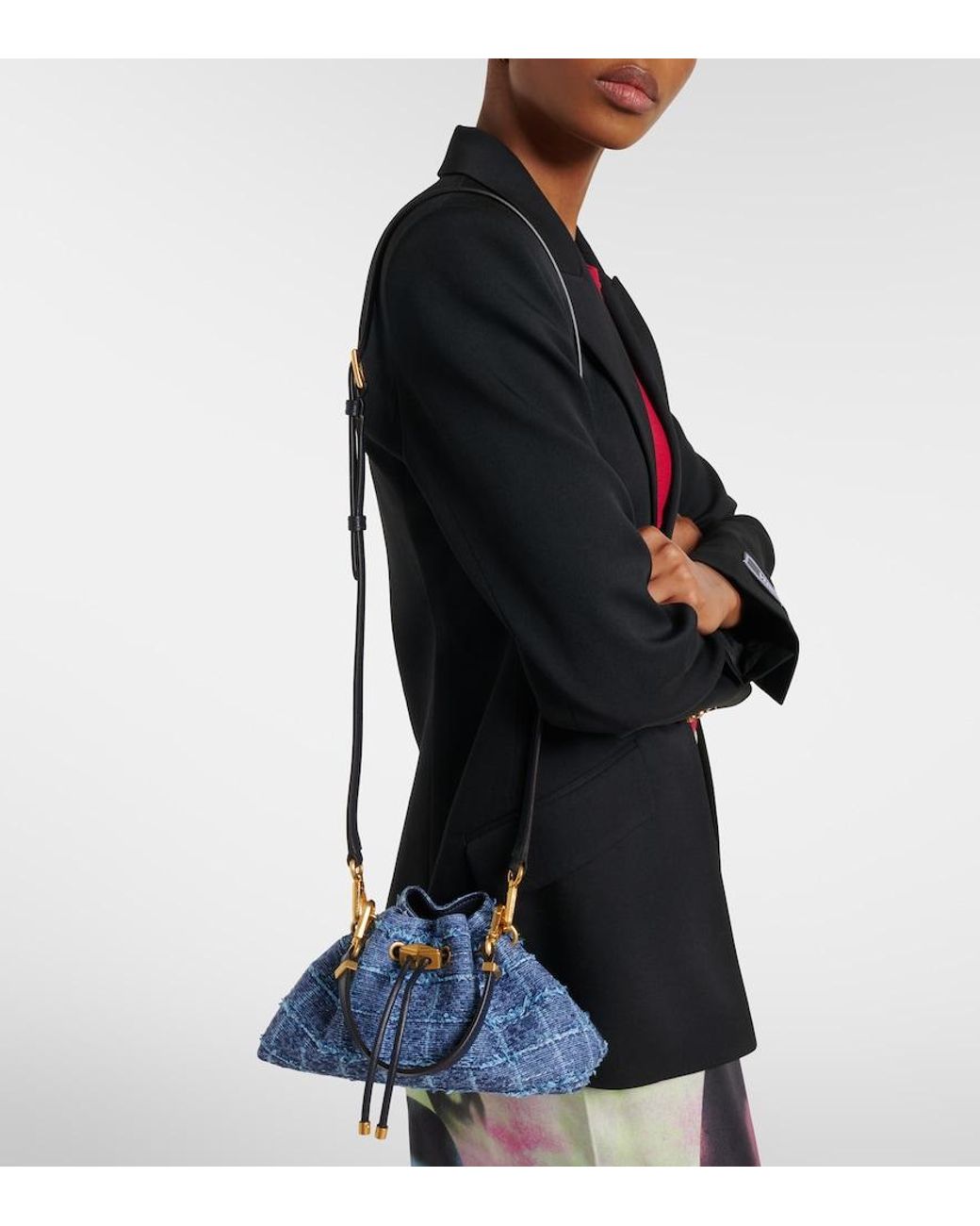 Jimmy Choo Blue Cinch Small Bucket Bag