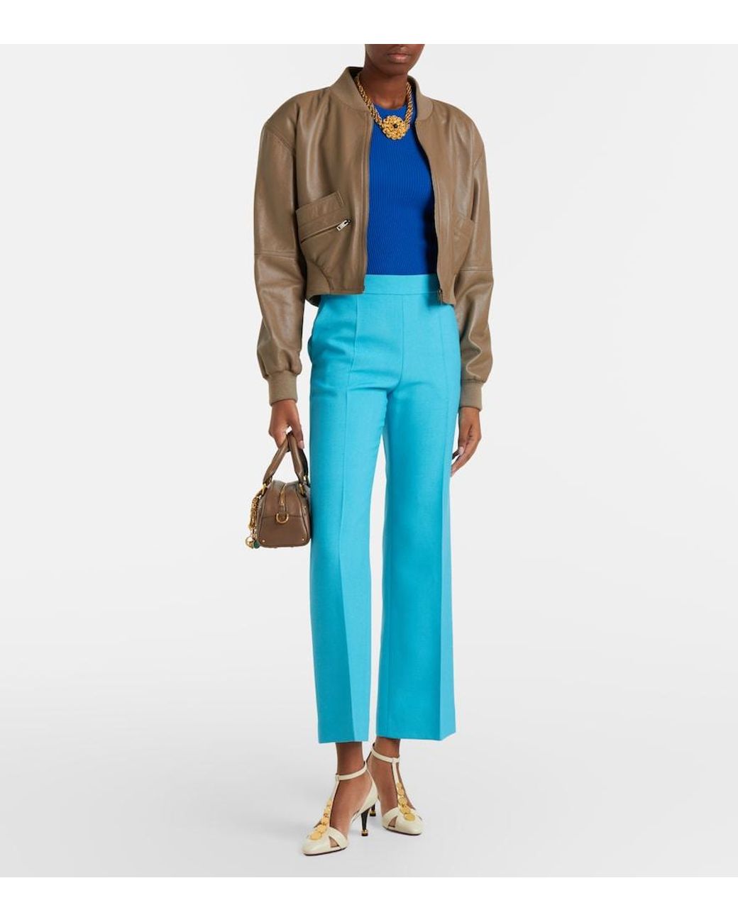 Chloé Blue Cropped Virgin Wool Crepe Straight Pants