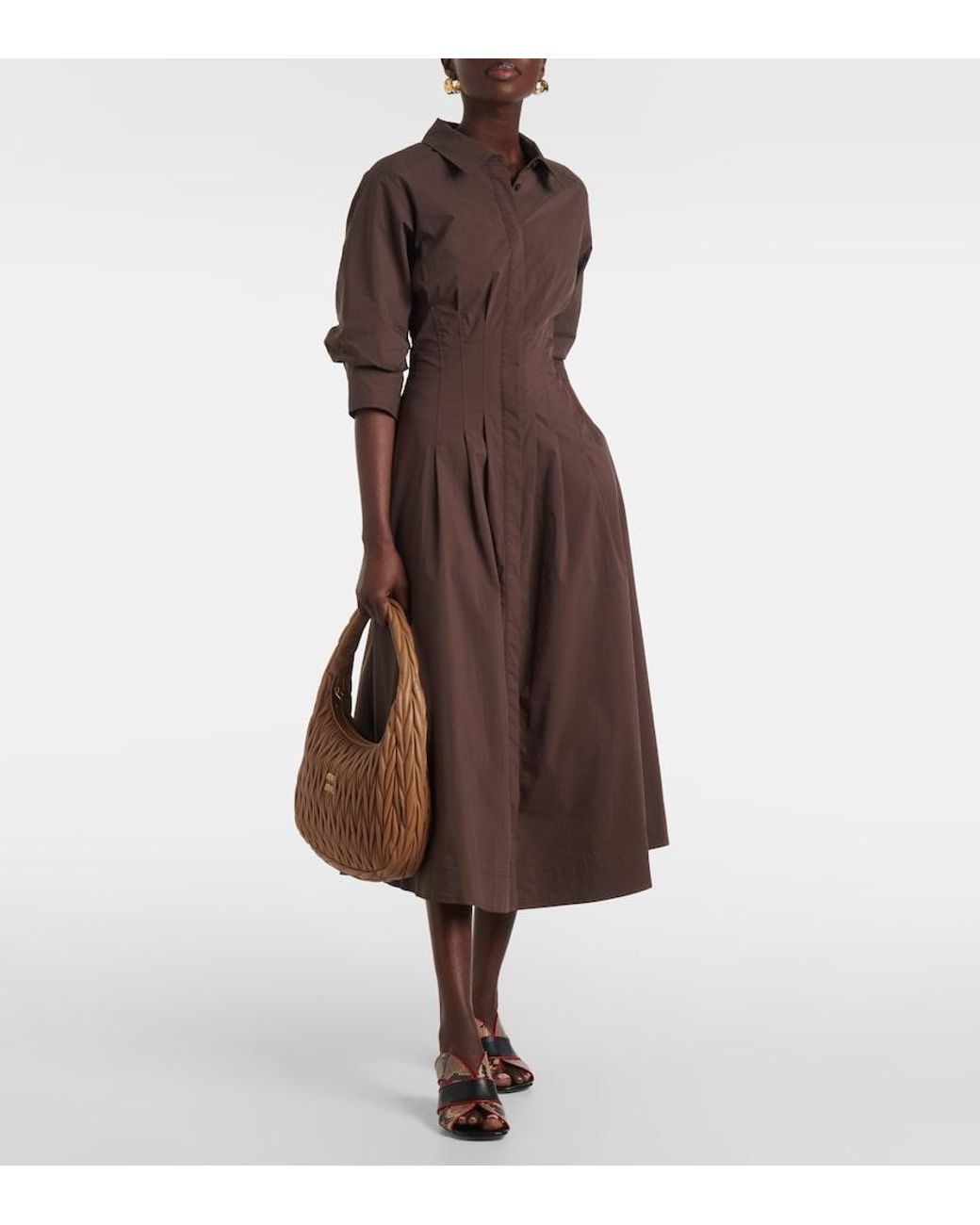 Jonathan Simkhai Brown Pintuck Cotton-Blend Midi Dress