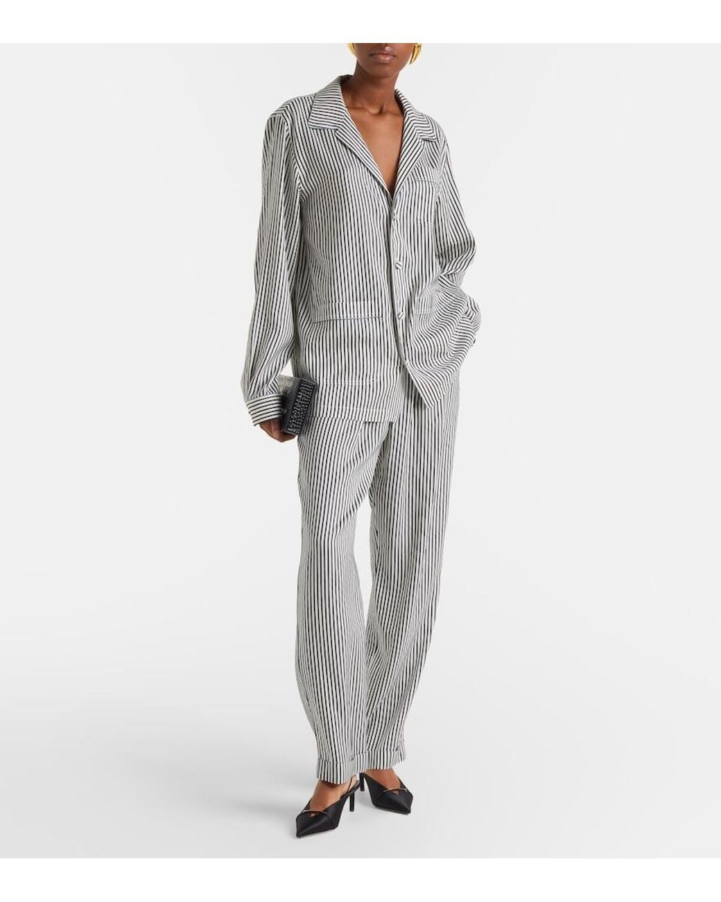 Tom Ford Gray Striped Silk Straight Pants