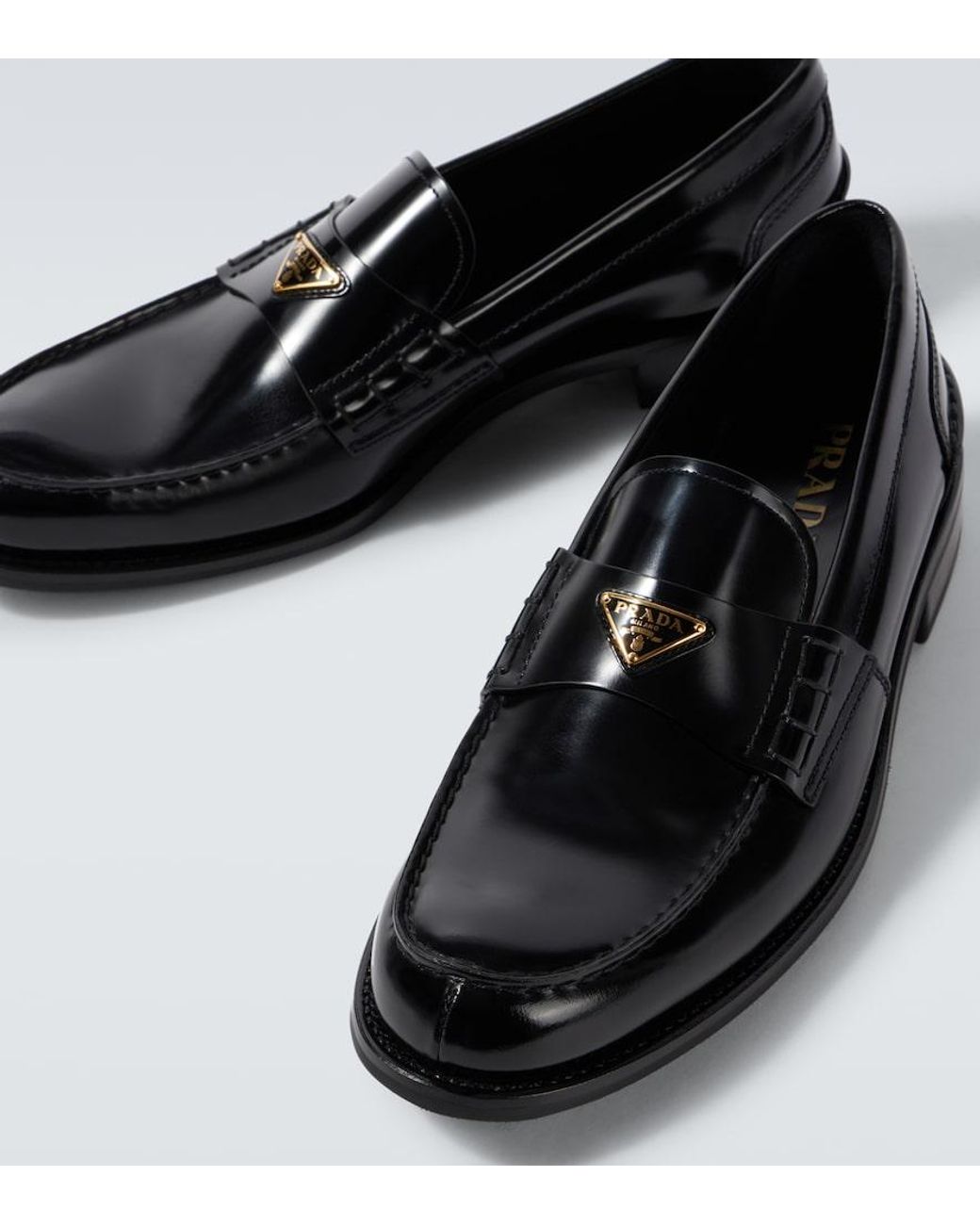 Prada Black Logo Leather Loafers for men