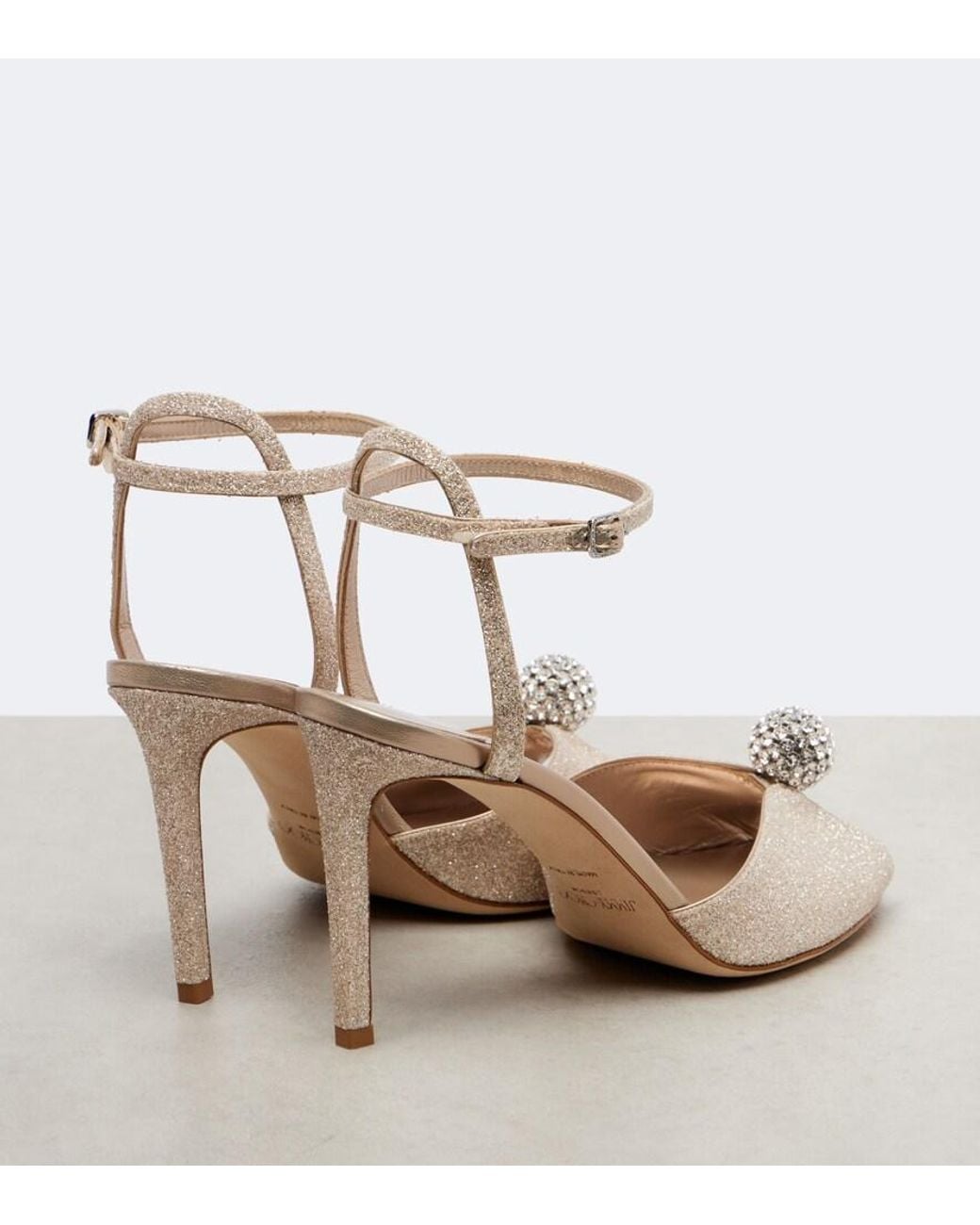 Jimmy Choo Natural Sacora 85 Glitter Peep-Toe Sandals