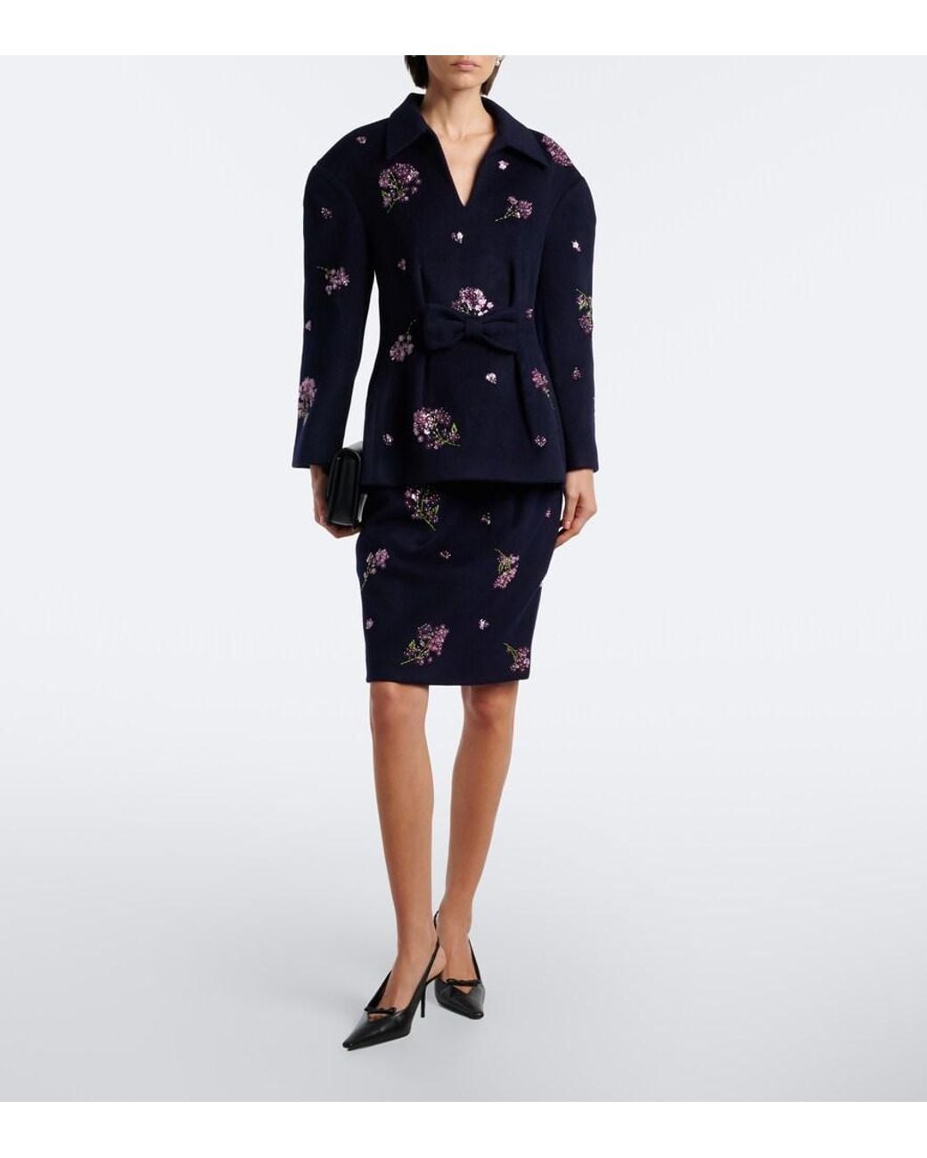 ShuShu/Tong Blue Bow-Detail Embellished Wool Top