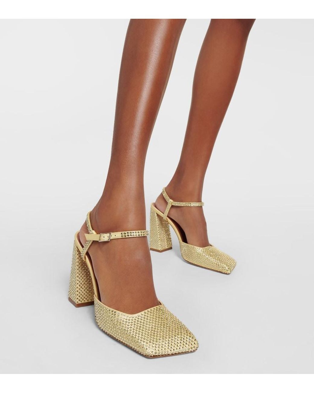 AMINA MUADDI Natural Charlotte 95 Crystal-Embellished Satin Pumps