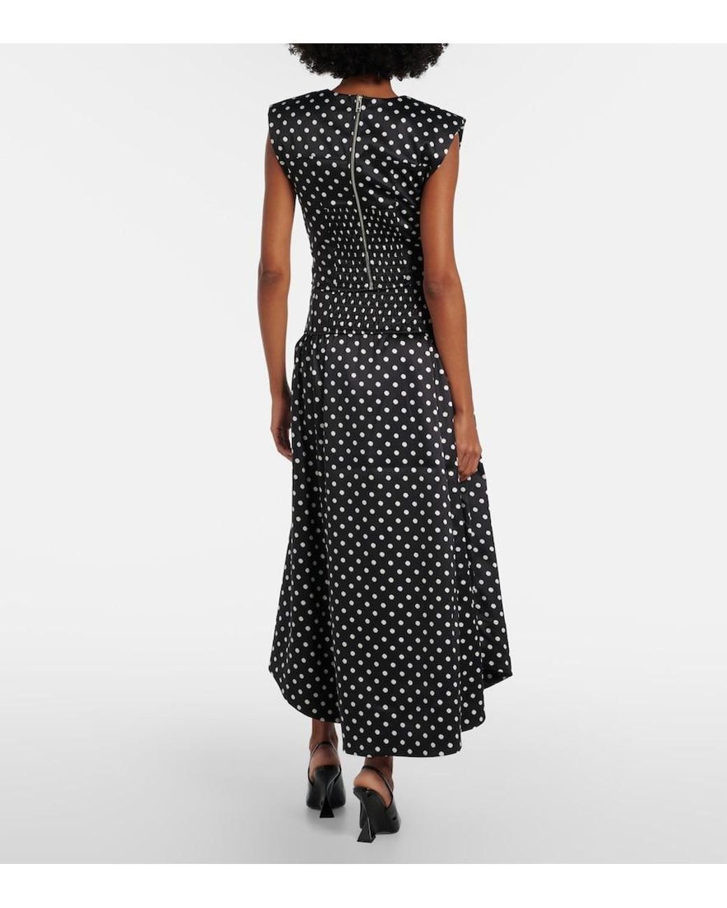 Ganni Black Polka-Dot Satin Maxi Skirt