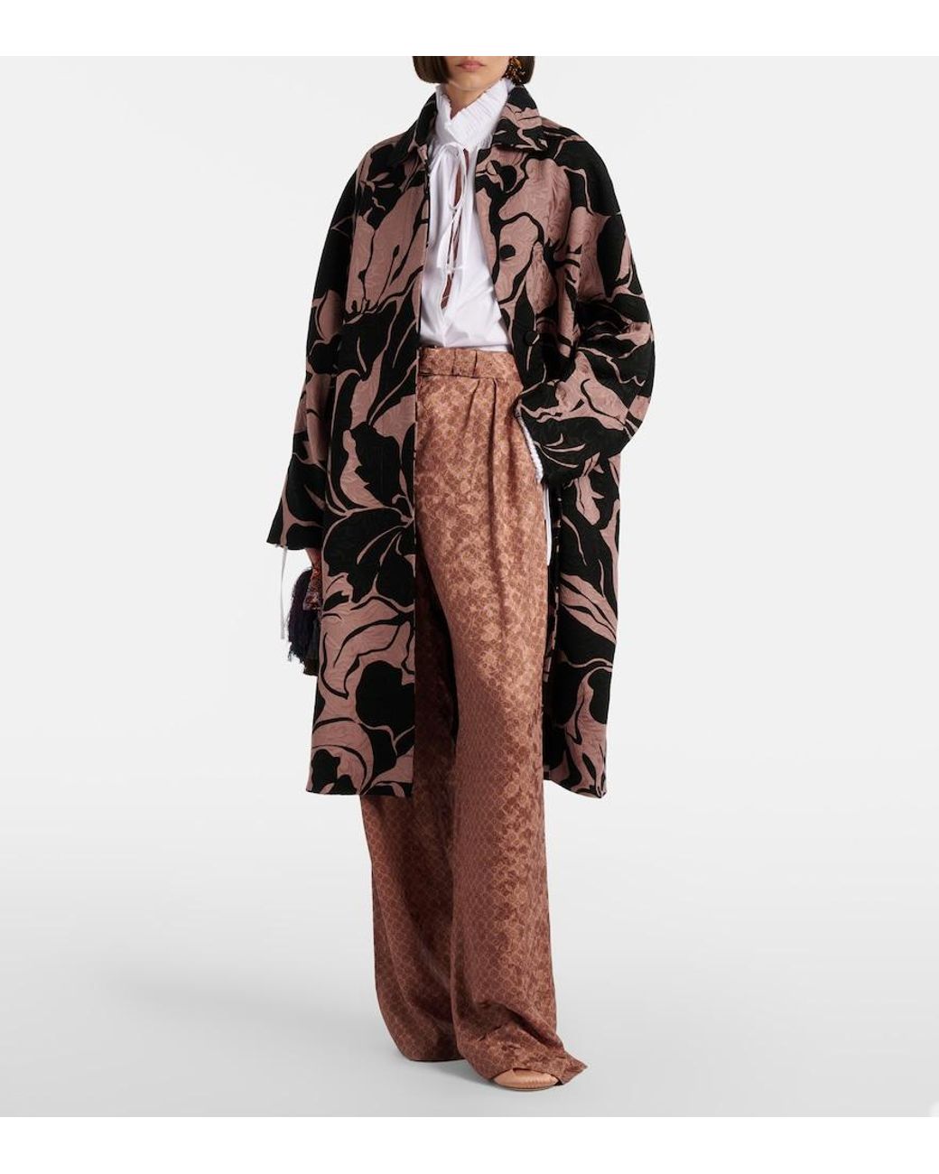 Dries Van Noten Black Floral Coat