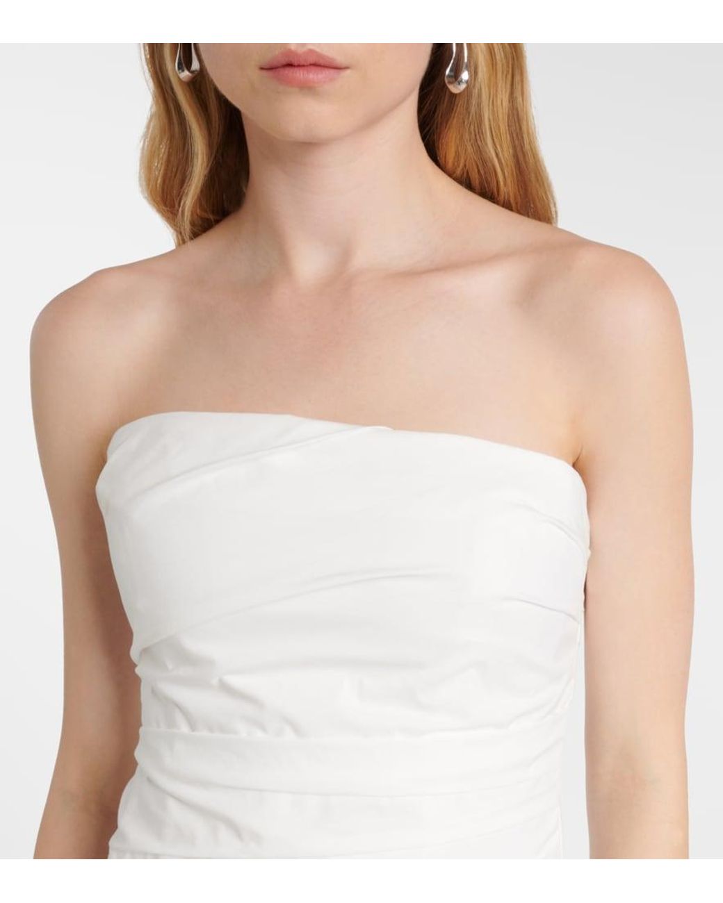Jonathan Simkhai White Arie Strapless Cotton-Blend Midi Dress