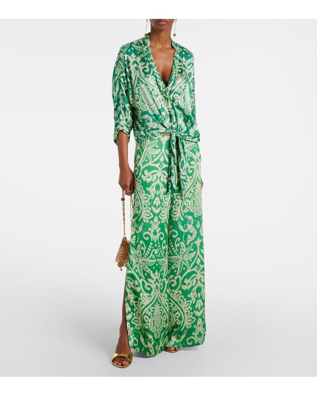 Poupette Green Clea Printed Wide-Leg Pants