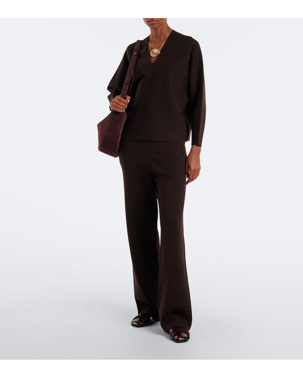 Max Mara Black Knitted Wool-Blend Wide-Leg Pants