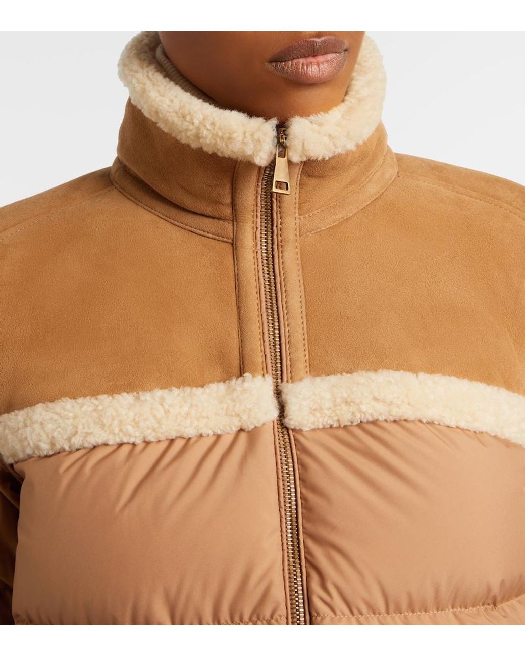 Moncler Brown Aurore Shearling-Trimmed Down Jacket