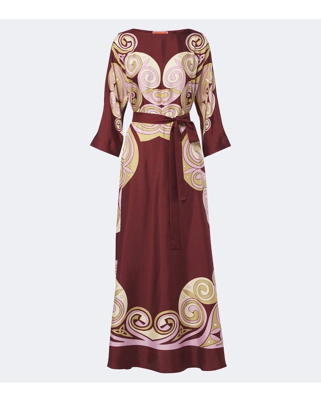 LaDoubleJ Red Muumuu Belted Printed Silk Twill Kaftan