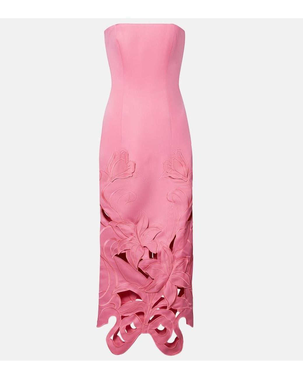 LEO LIN Pink Rayna Floral-Applique Bustier Gown
