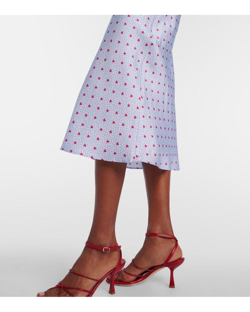 Rodarte Blue Floral-Applique Printed Silk Slip Dress