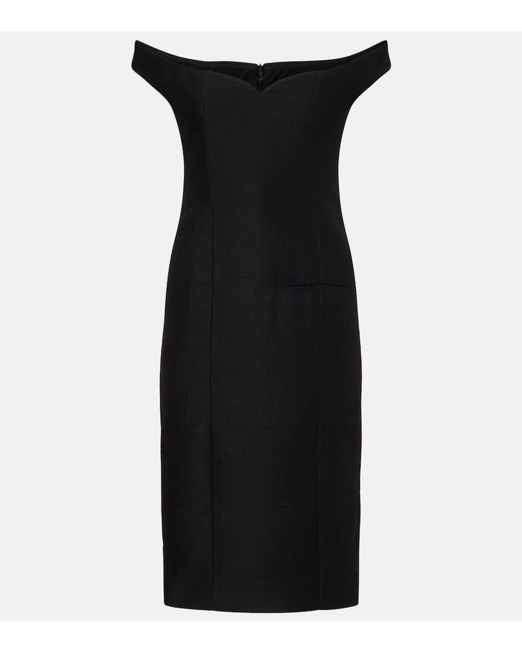 Calvin Klein Black Bonny Wool And Linen-Blend Midi Dress