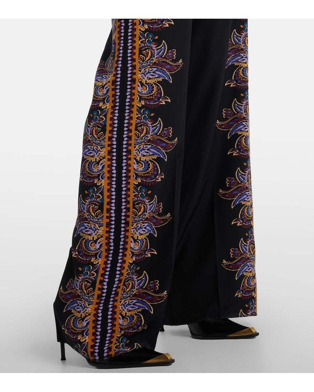 Etro Blue Paisley Silk Wide-Leg Pants