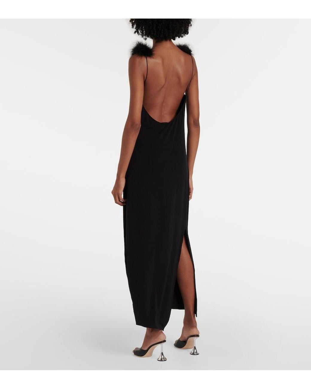 Coperni Black Boa Feather-Trimmed Maxi Dress