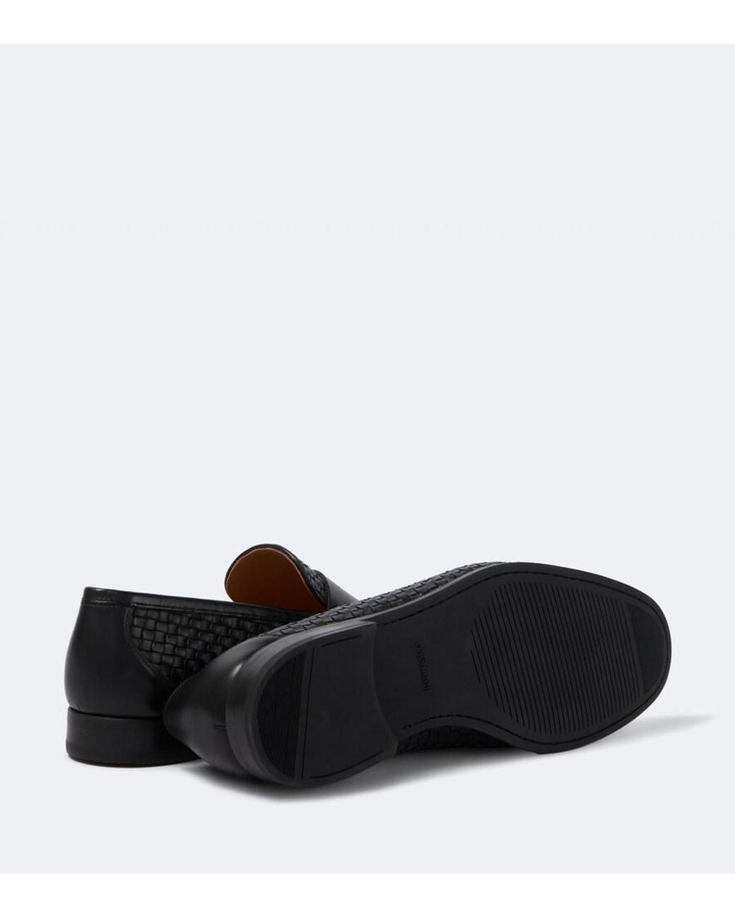 Magnanni Shoes Black Heracio Woven Leather Penny Loafers for men