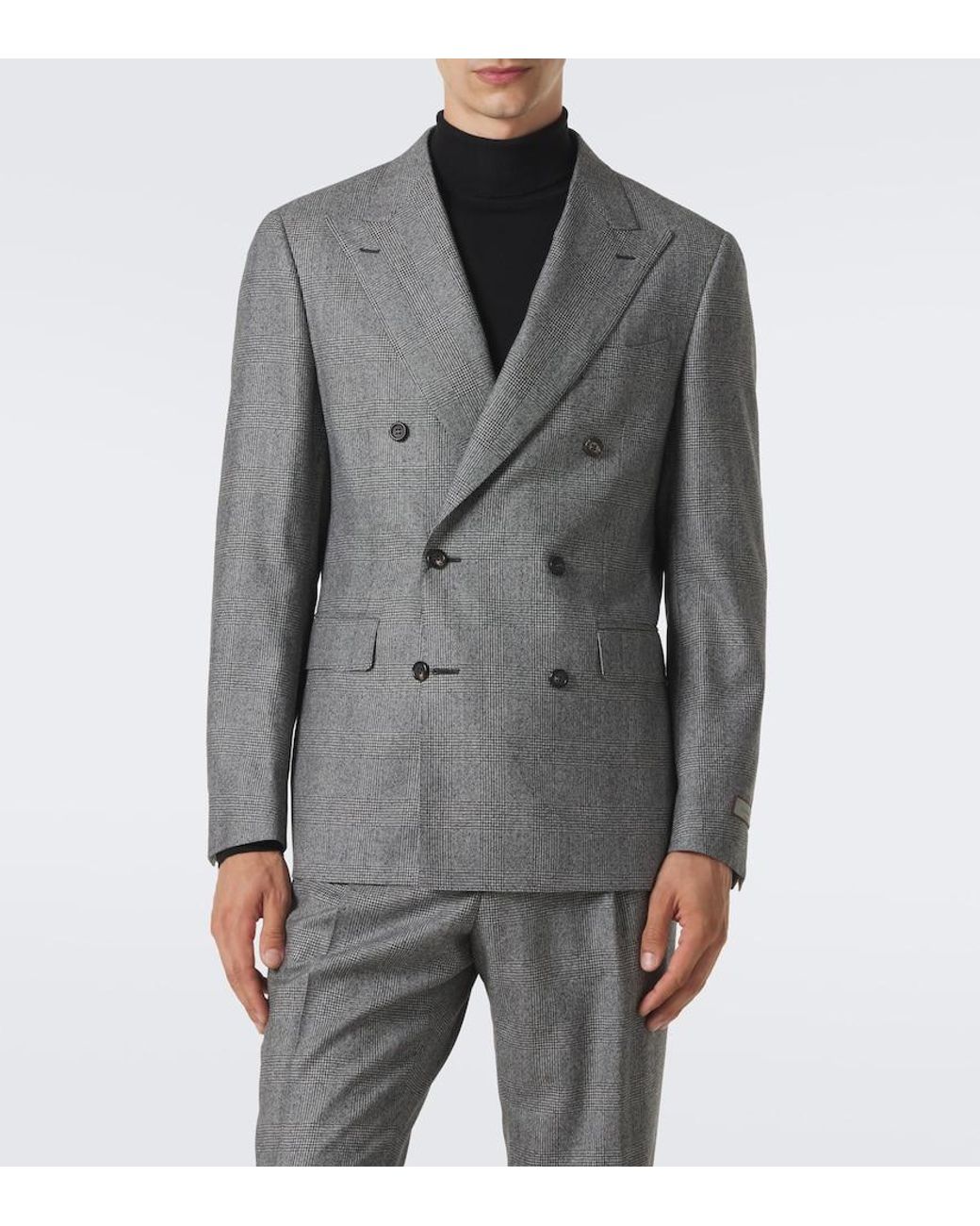 Canali Gray Checked Double-Breasted Wool Suit for men