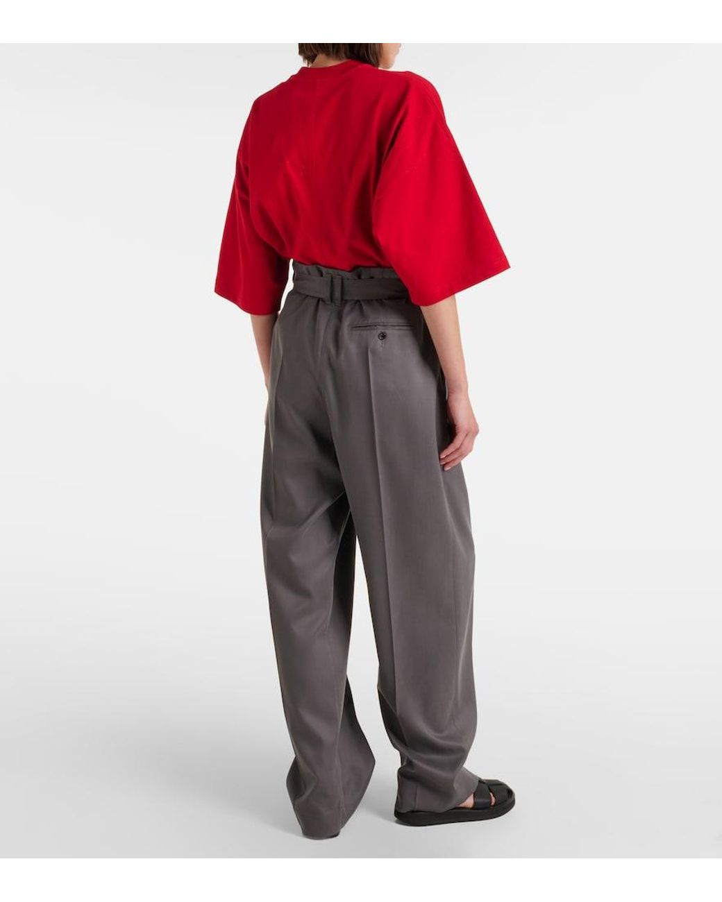 The Row Gray Lonan High-Rise Silk Straight Pants