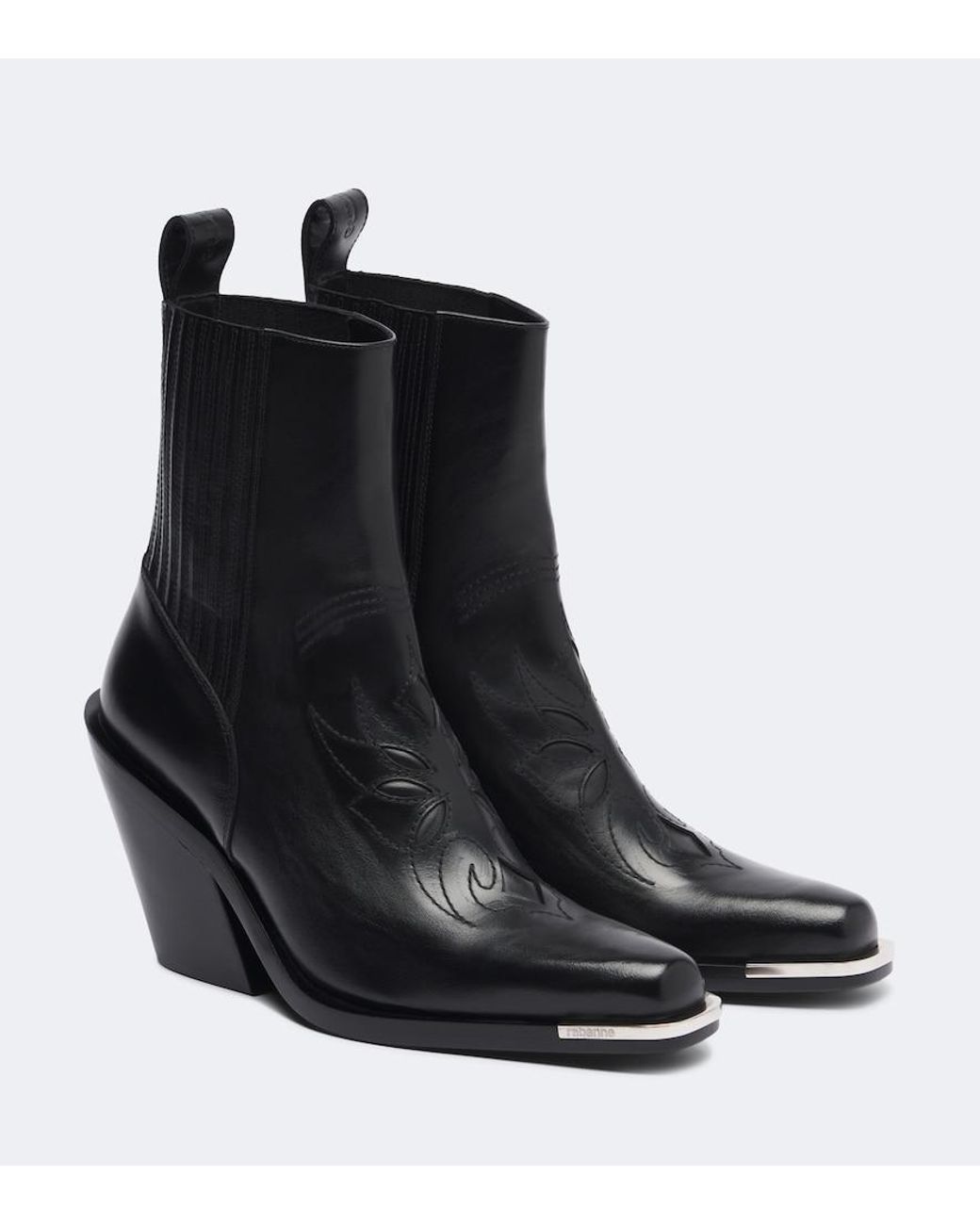 Rabanne Black Leather Cowboy Boots