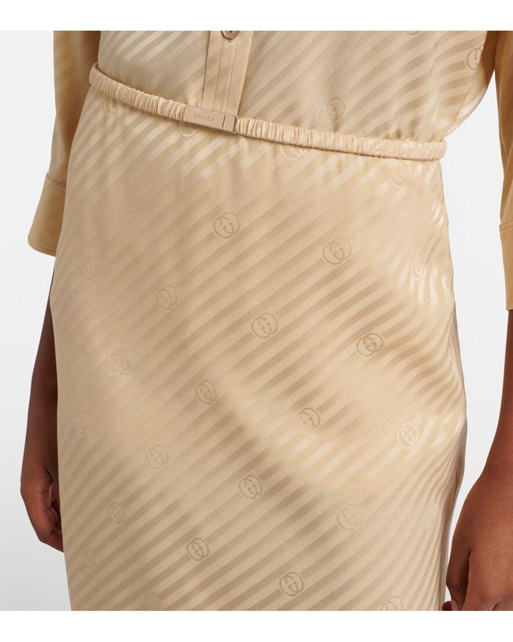 Gucci Natural Interlocking G Silk Jacquard Midi Skirt