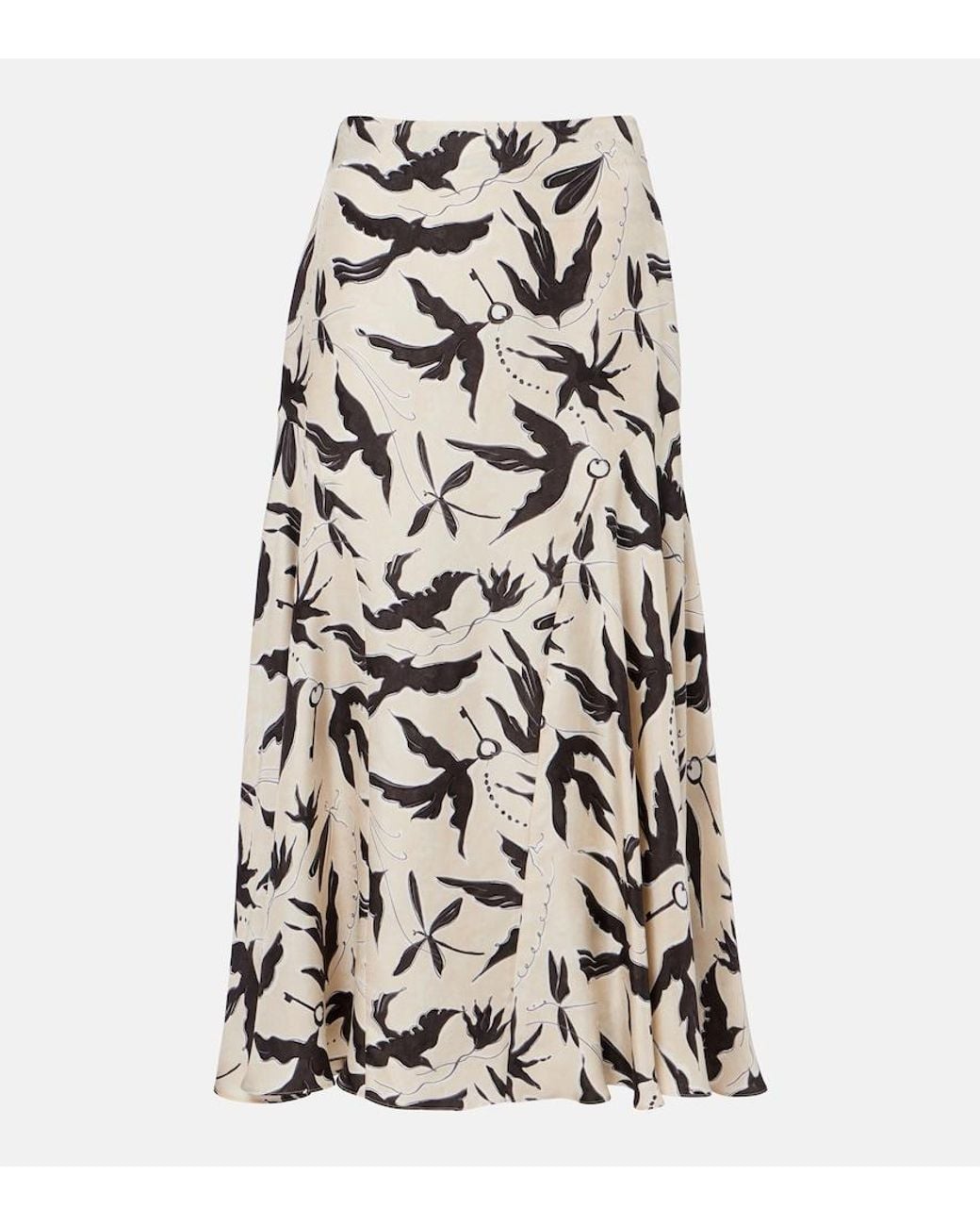 Altuzarra White Elton Printed Silk Midi Skirt