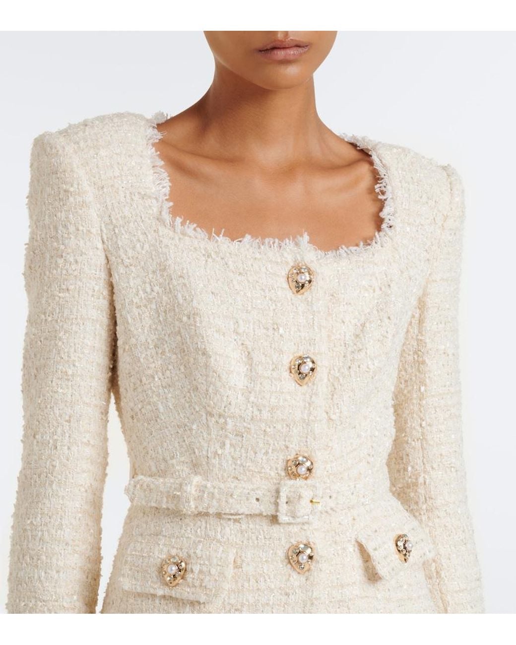 Self-Portrait Natural Belted Boucle Blazer Dress