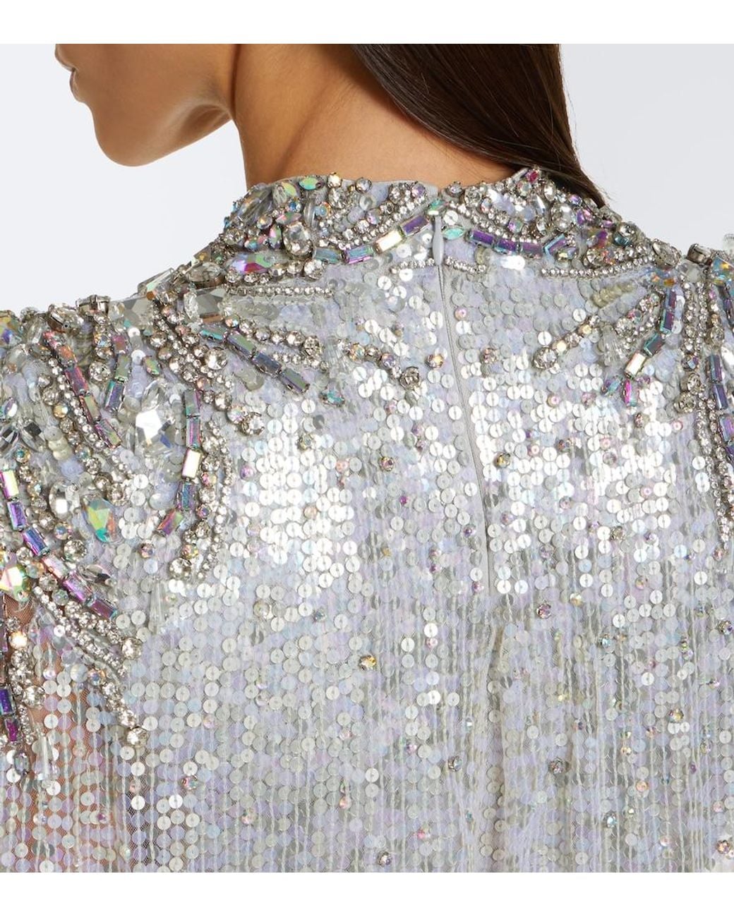 Jenny Packham Gray Dakota Embellished Caped Gown