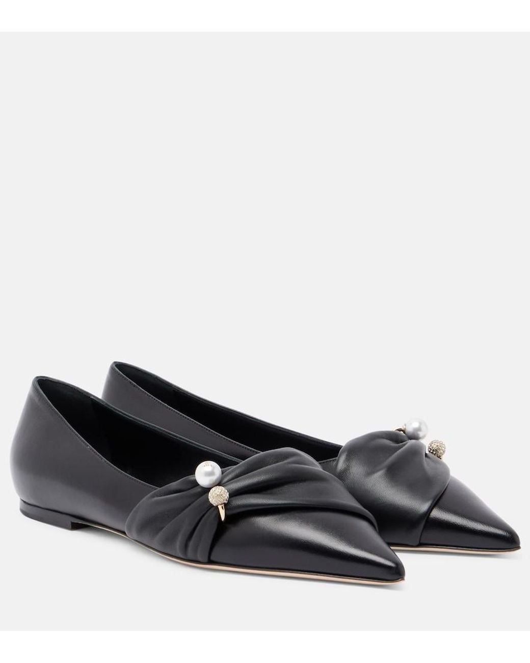 Jimmy Choo Black Rafi Embellished Leather Ballet Flats