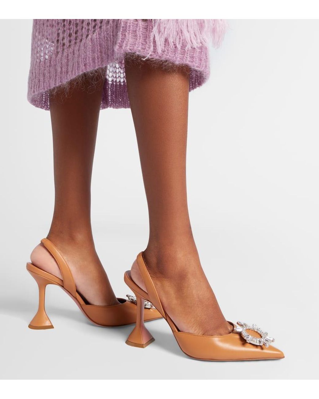 AMINA MUADDI Brown Begum 95 Leather Slingback Pumps