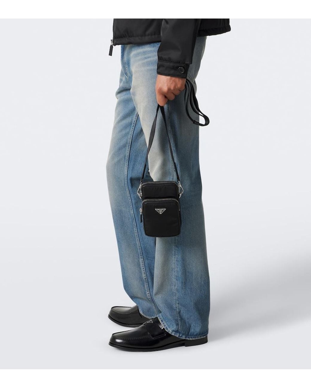 Prada Black Re-Nylon And Saffiano Leather Phone Pouch for men