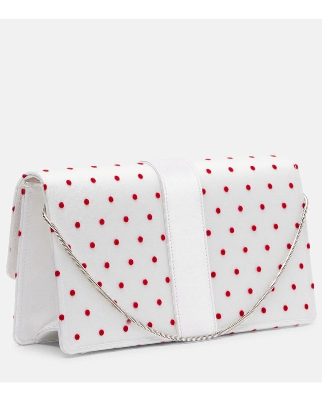 Manolo Blahnik White Capri Embellished Polka-Dot Satin Clutch