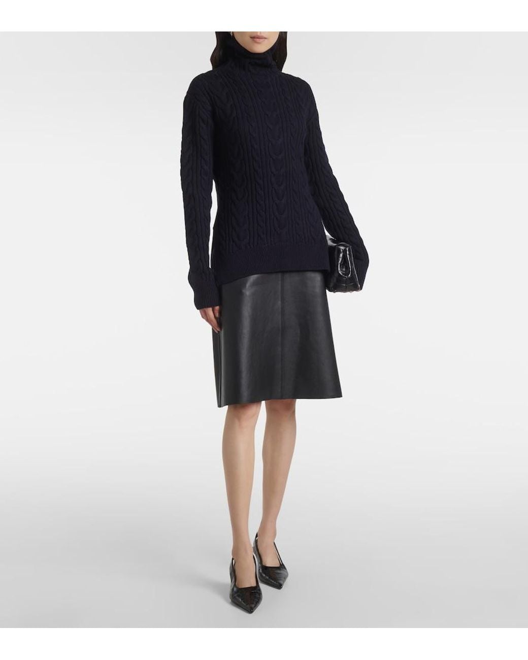 Totême Blue Cable-Knit Wool And Cotton Turtleneck Sweater