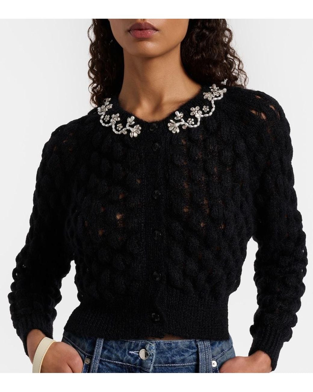 Simone Rocha Black Embellished Mohair-Blend Cardigan