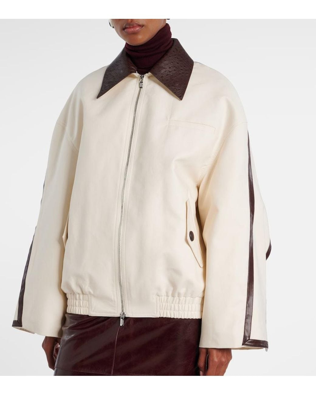 JACQUES WEI Natural Leather-Trimmed Cotton Jacket