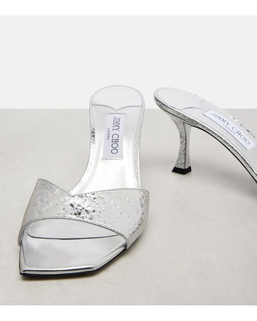 Jimmy Choo White Skye 70 Metallic Leather Mules
