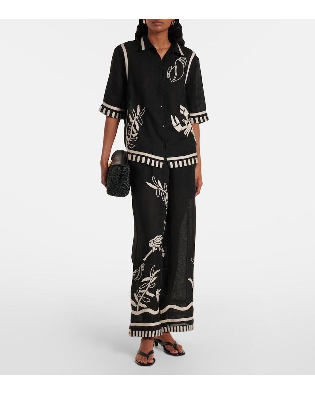Eres Black Crab Embroidered Linen Shirt