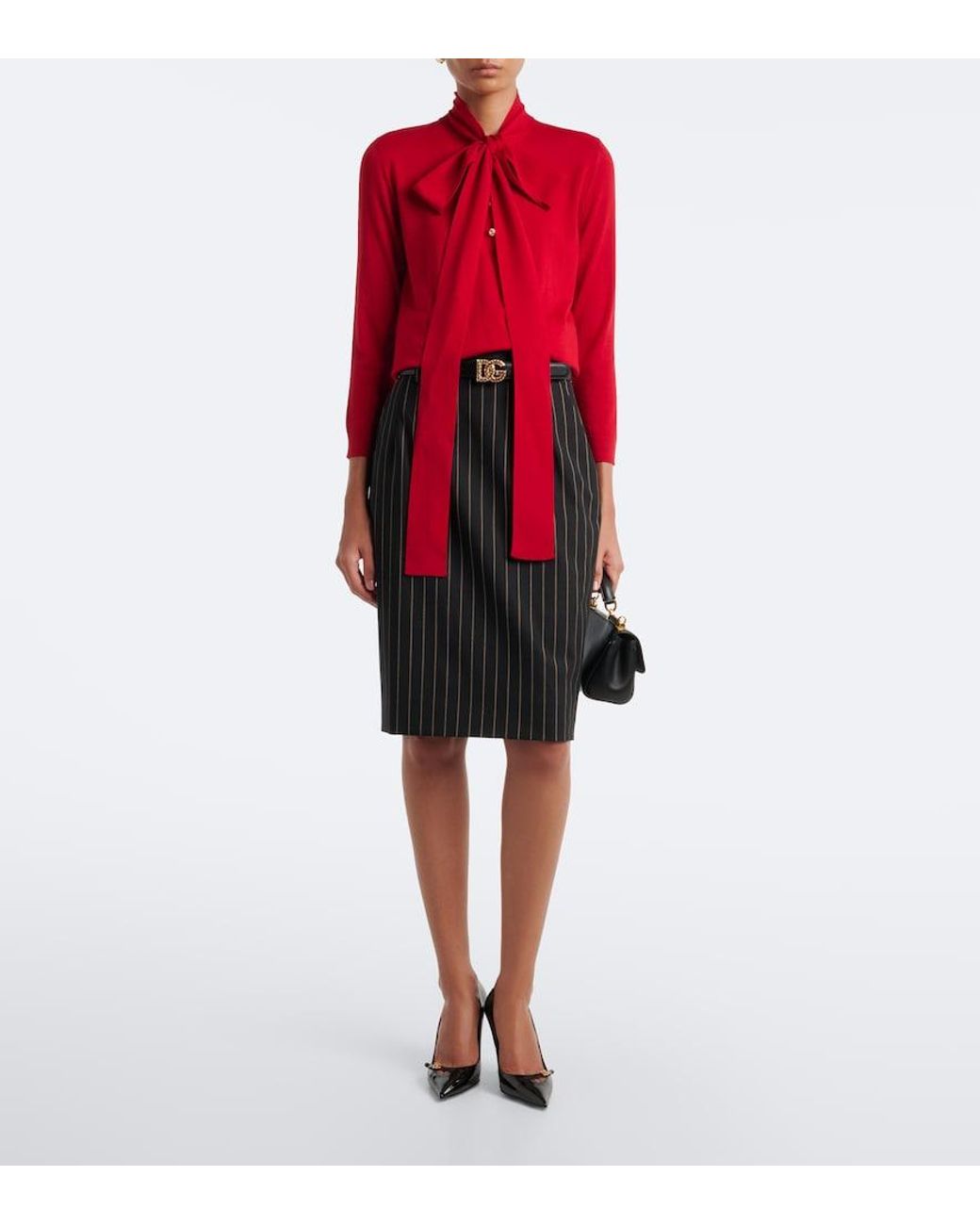 Dolce & Gabbana Black Pinstriped Wool Pencil Skirt