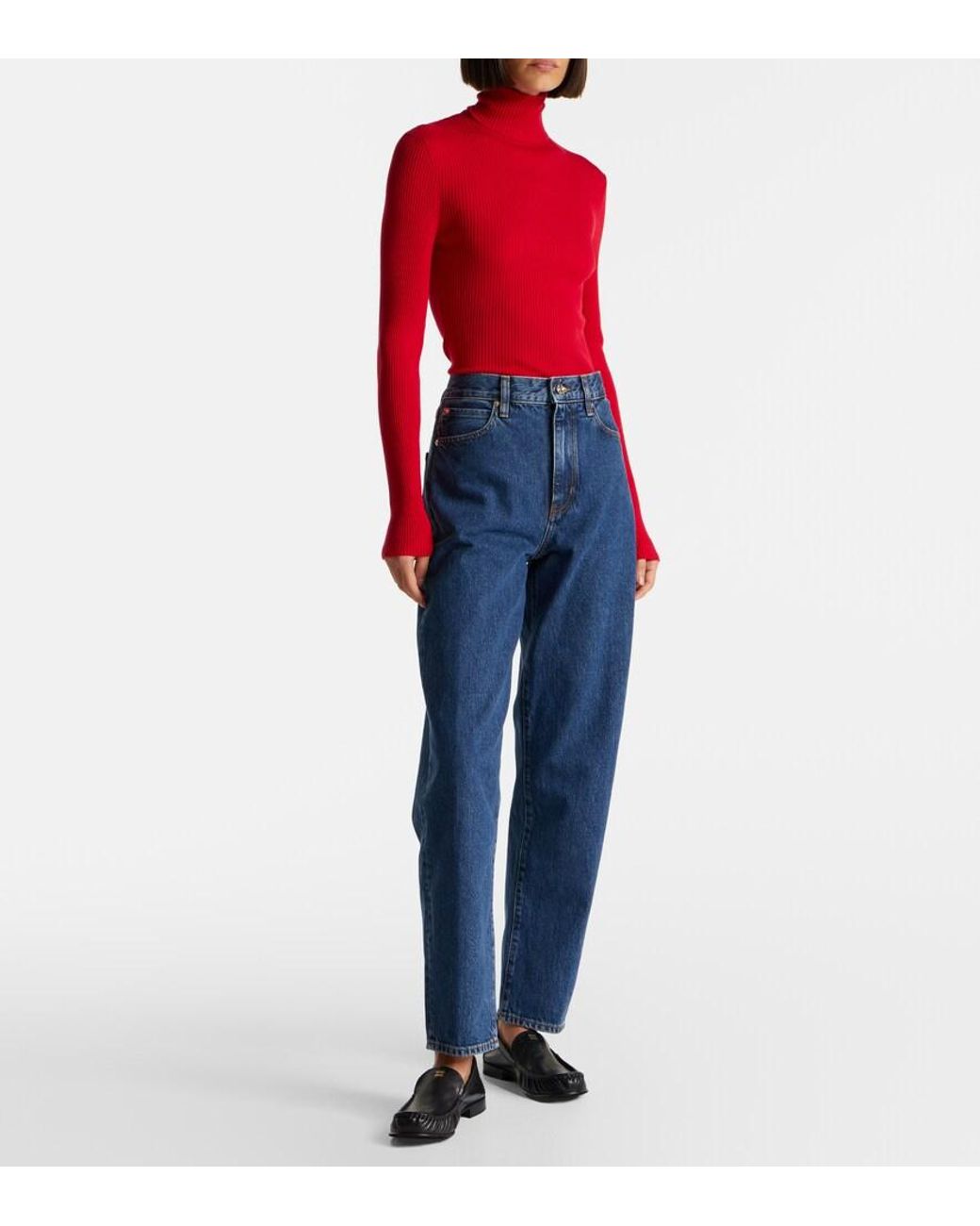 FRAME Blue Neat High-Rise Straight Jeans