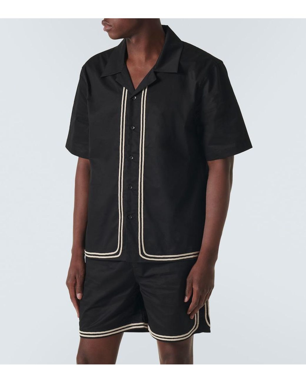 Commas Black Braided Cotton Shirt for men