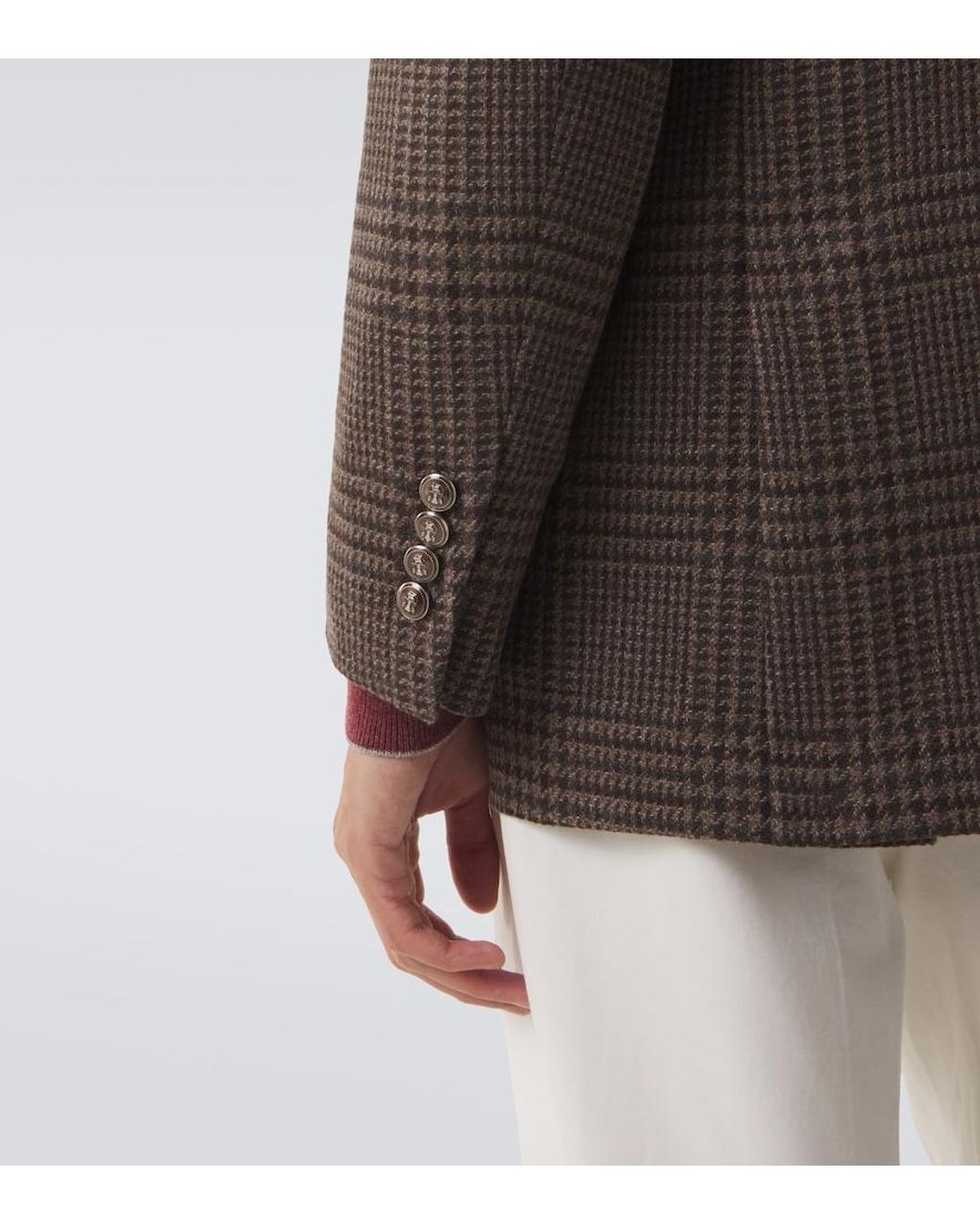 Brunello Cucinelli Brown Prince Of Wales Check Cashmere Blazer for men