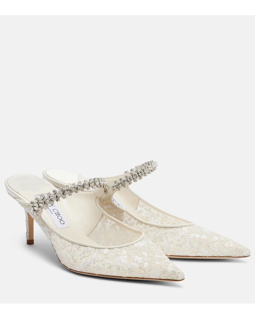 Jimmy Choo White Bing Embellished Leather-Trimmed Mules